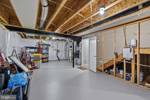 unfinished below grade area with water heater