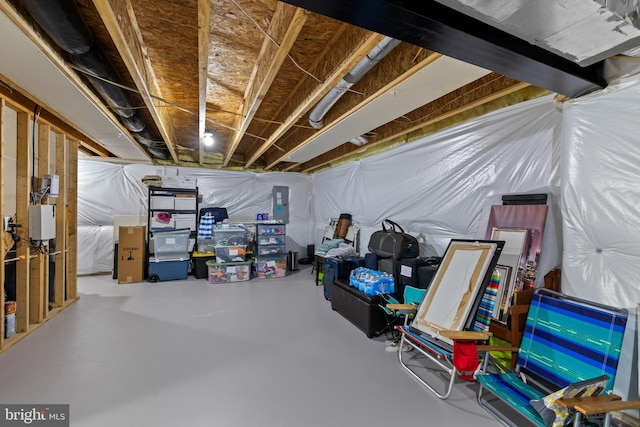 view of unfinished basement