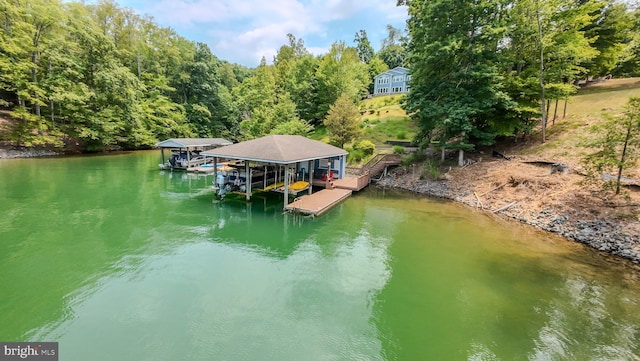 view of dock featuring a water view