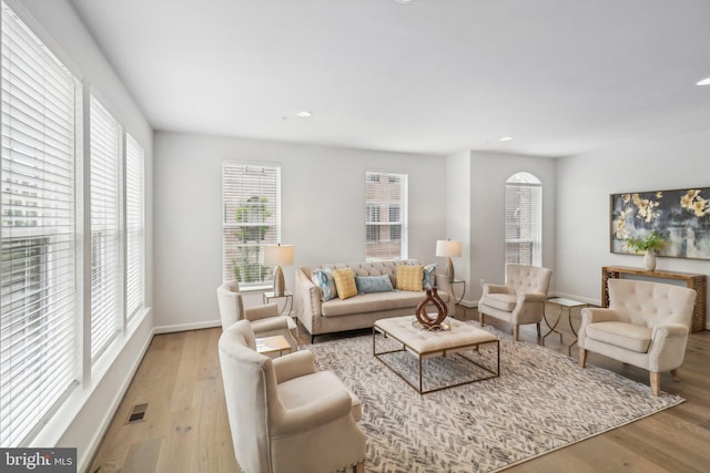 living room with light wood-type flooring