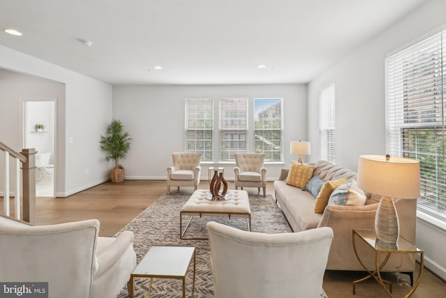 living room featuring a healthy amount of sunlight and light wood-type flooring