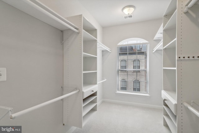 spacious closet featuring light carpet