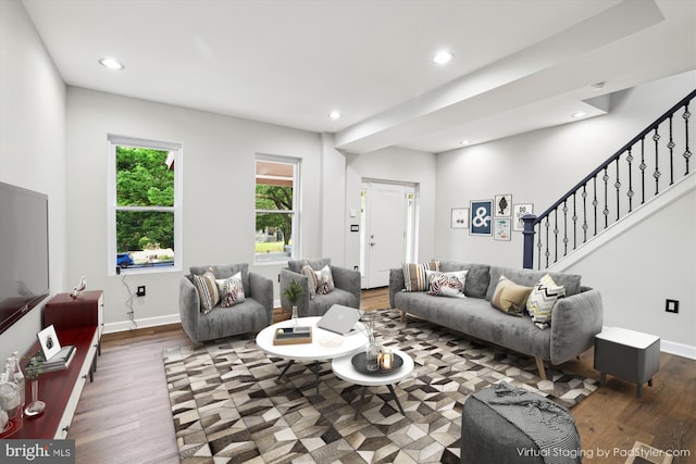 living room with hardwood / wood-style floors