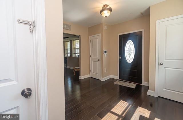 foyer entrance with dark hardwood / wood-style flooring