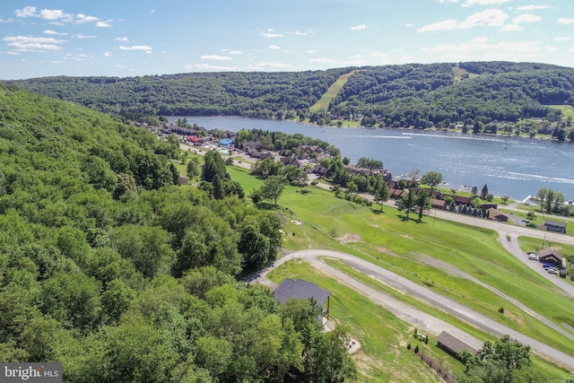 bird's eye view featuring a water view