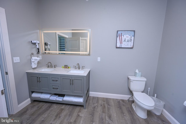 bathroom featuring vanity, toilet, and wood-type flooring