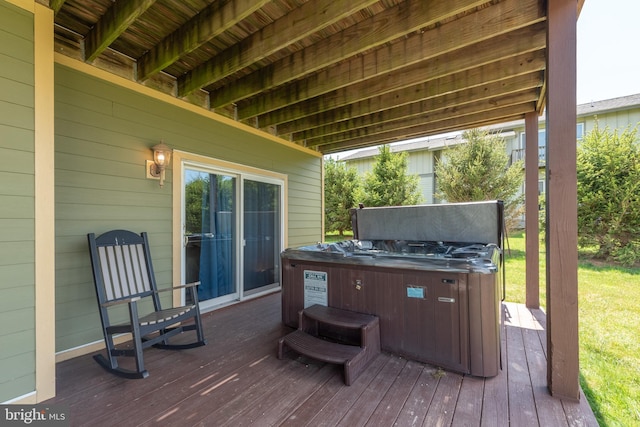 deck with a hot tub