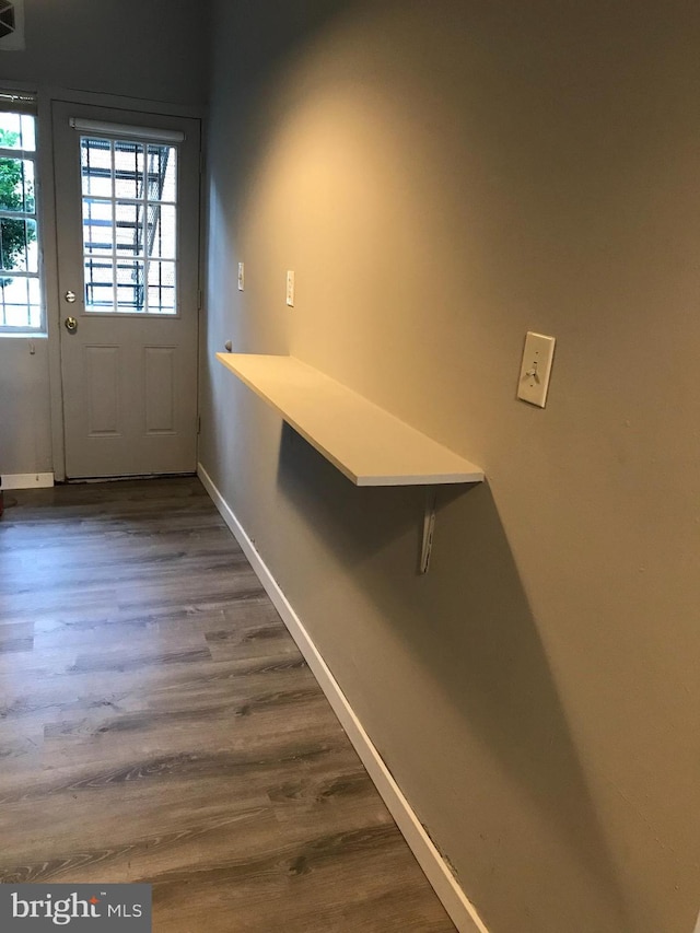 entryway with dark hardwood / wood-style flooring