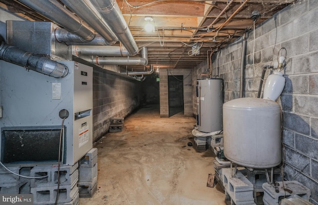 basement featuring water heater