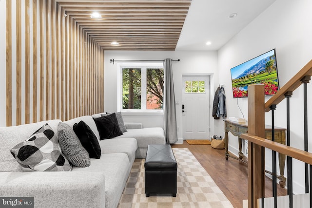 living room with hardwood / wood-style flooring