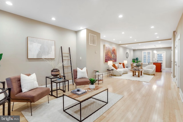 living room with light wood-type flooring