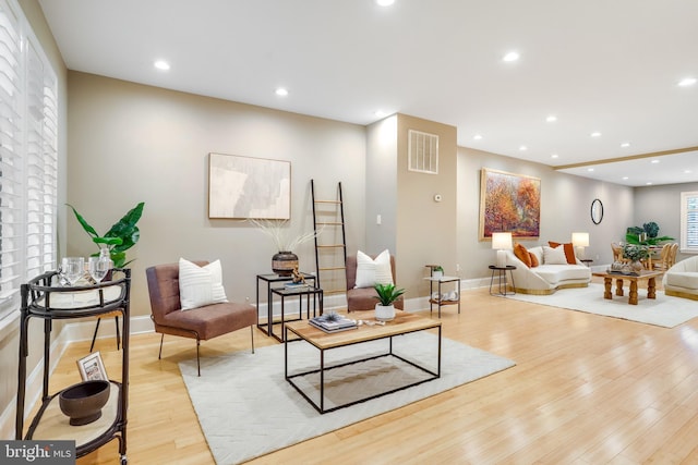 living room with light wood-type flooring