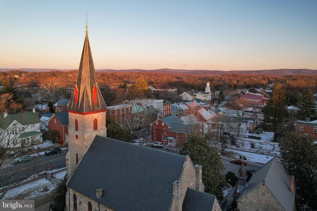 view of aerial view at dusk