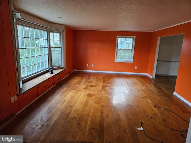 spare room with a wealth of natural light, light hardwood / wood-style flooring, and a textured ceiling