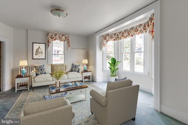 living room with carpet flooring