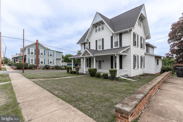 view of front of house featuring a front yard and covered porch