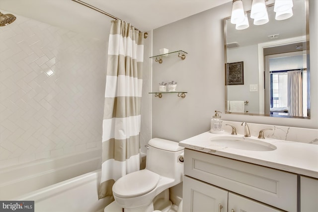 full bathroom featuring vanity, toilet, and shower / tub combo