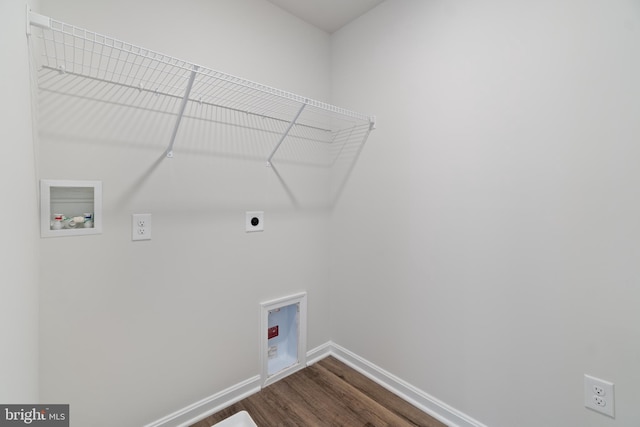 laundry area featuring washer hookup, electric dryer hookup, and hardwood / wood-style floors