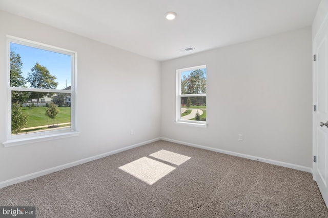 carpeted spare room featuring plenty of natural light