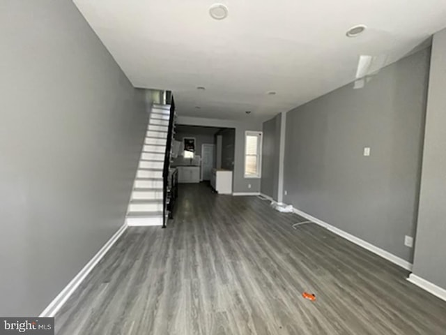 unfurnished living room with dark hardwood / wood-style floors