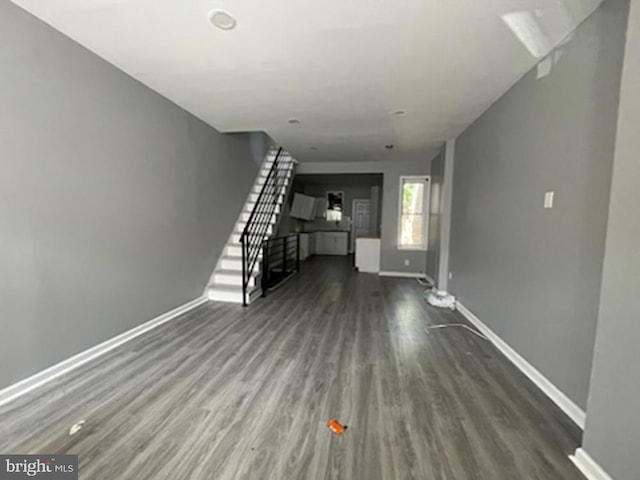 unfurnished living room featuring dark hardwood / wood-style floors