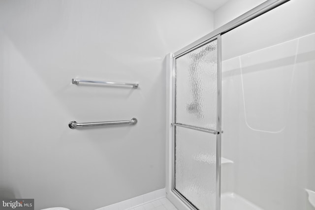 bathroom featuring a shower with shower door