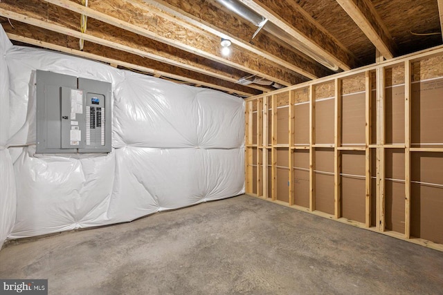 basement featuring electric panel