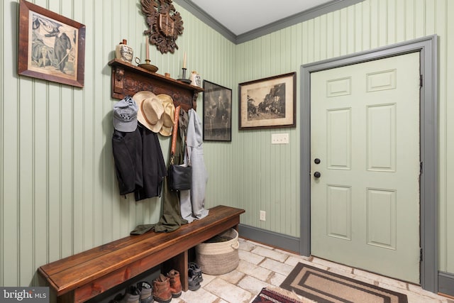 mudroom with crown molding