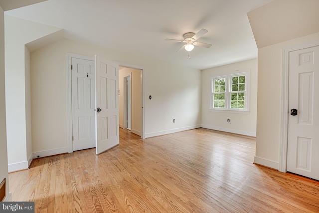 interior space featuring ceiling fan and light wood-type flooring