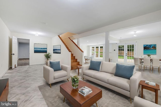 living room with french doors