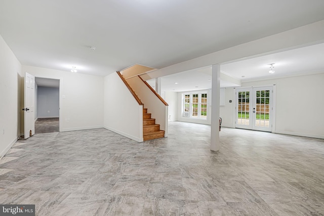 basement featuring french doors