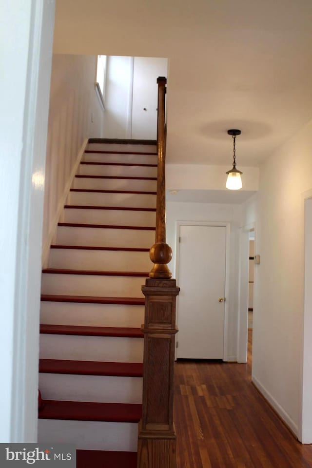 stairway featuring hardwood / wood-style floors