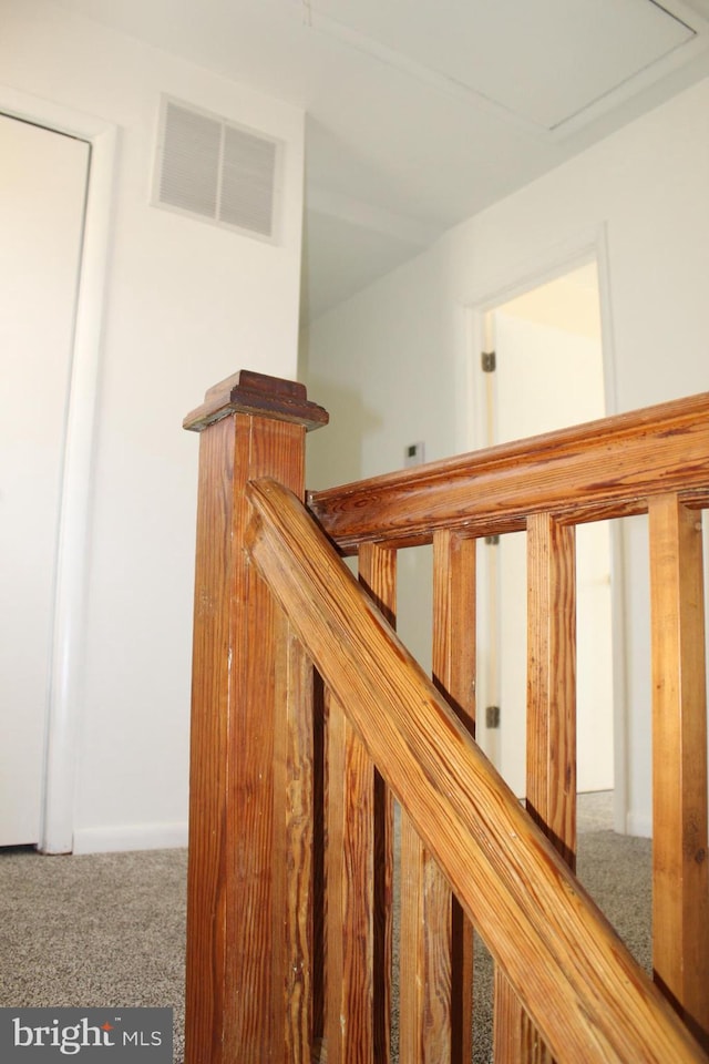 staircase with carpet flooring