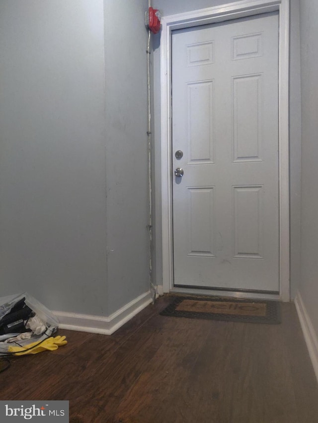 doorway with dark hardwood / wood-style flooring