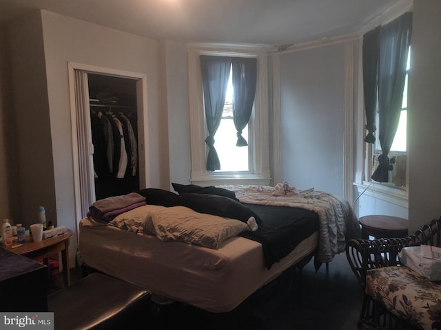 bedroom featuring a spacious closet and a closet