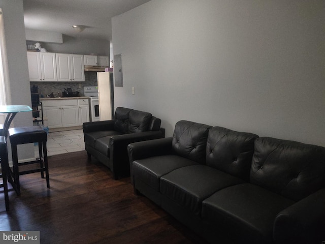 living room featuring dark wood finished floors