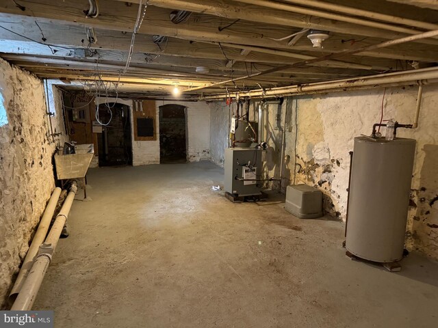 1717 W 4th St, Wilmington, DE 19805 - unfinished below grade area featuring water heater, a heating unit, a sink, and electric panel