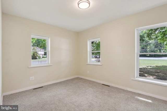 carpeted spare room featuring a wealth of natural light
