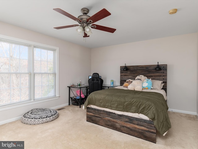 bedroom featuring carpet flooring and ceiling fan