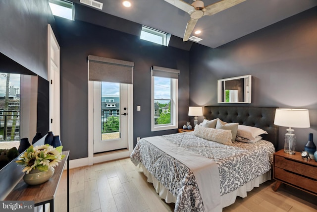 bedroom featuring ceiling fan and light hardwood / wood-style floors