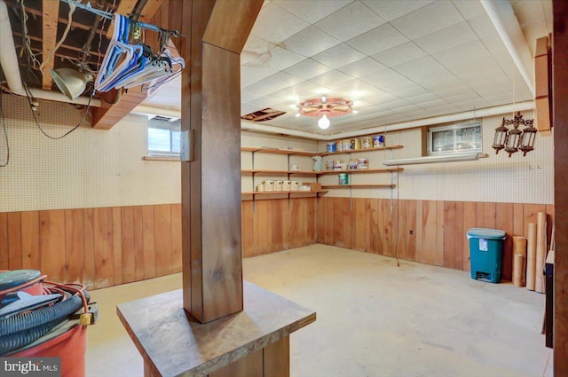 basement with wood walls