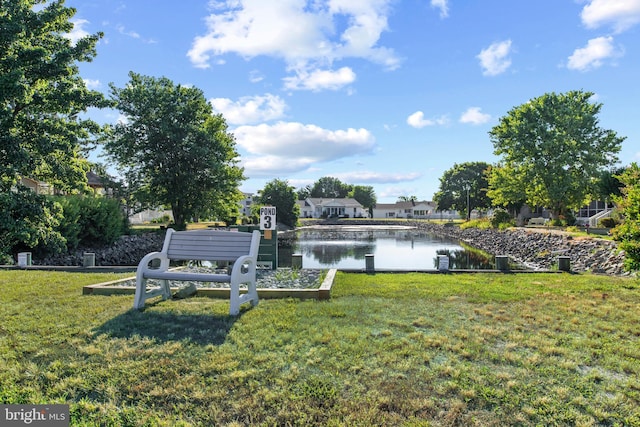 view of yard with a water view