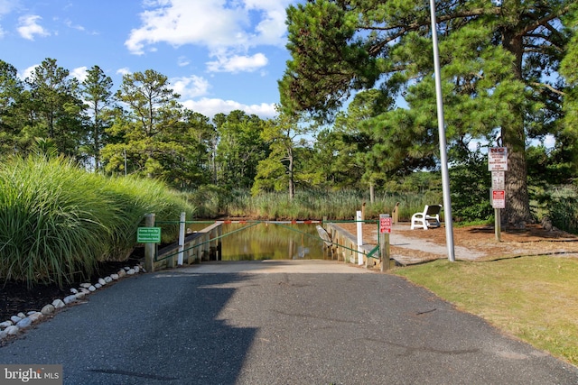 exterior space featuring a water view