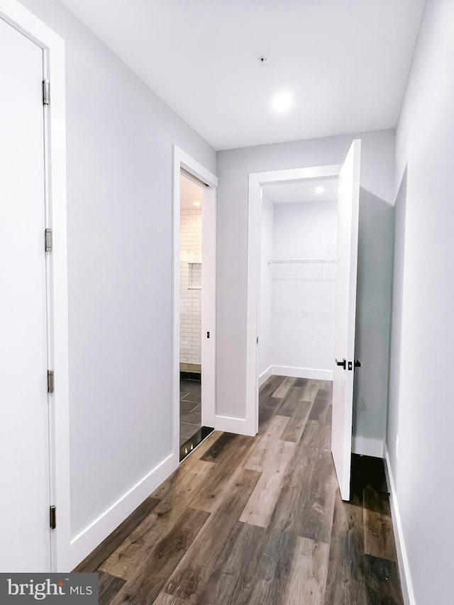 hallway featuring dark hardwood / wood-style floors