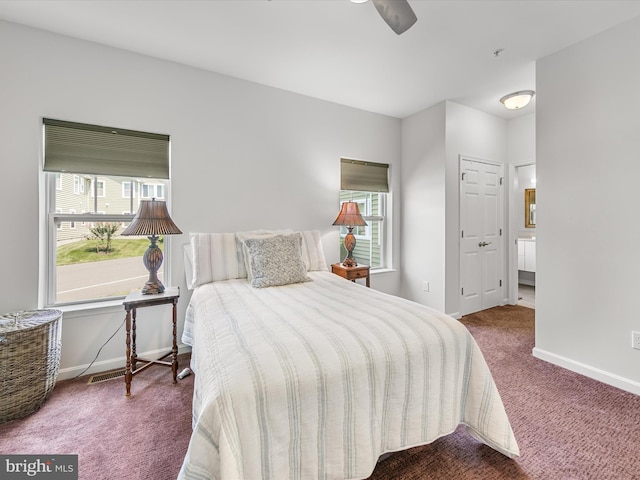 bedroom featuring carpet and ceiling fan