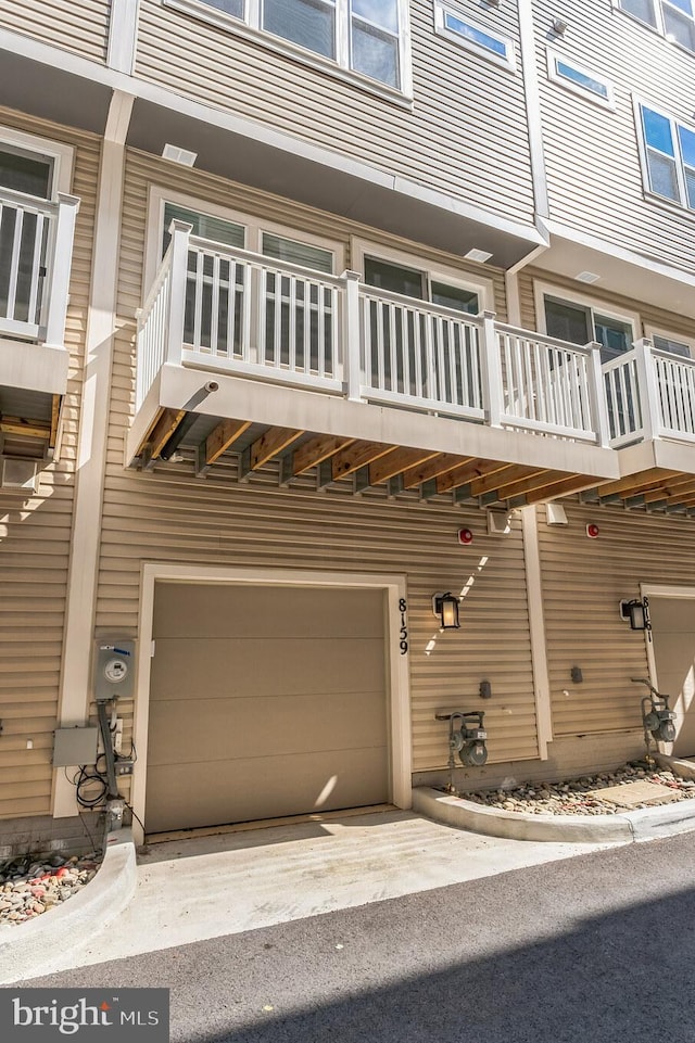 exterior space featuring a garage