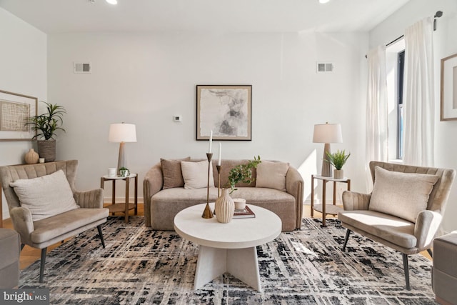 living room with hardwood / wood-style flooring