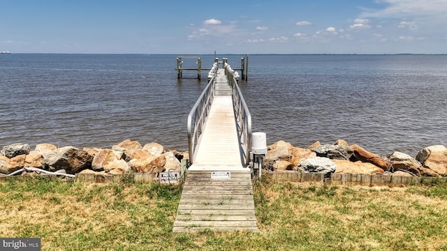 view of dock featuring a water view