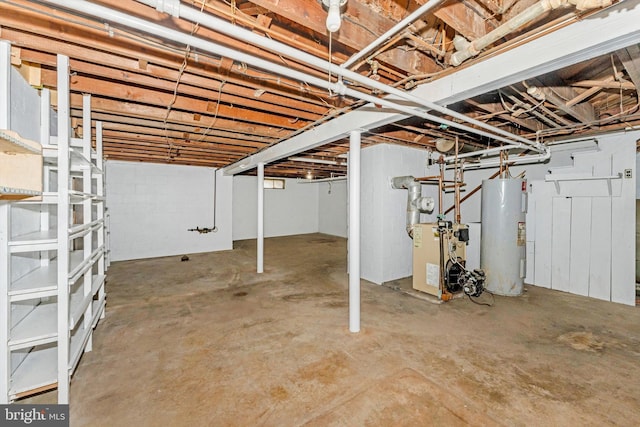 basement featuring water heater