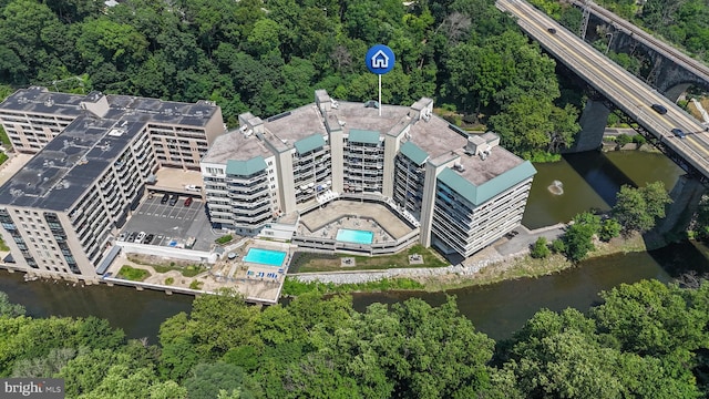 aerial view with a water view